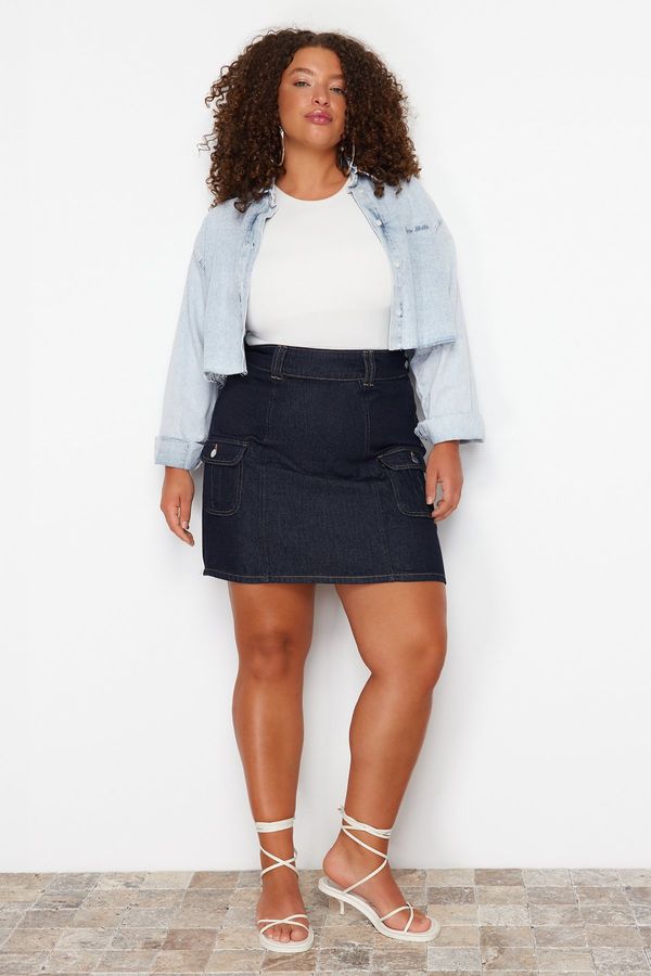 Trendyol Trendyol Curve Dark Blue Pocket Mini Denim Skirt