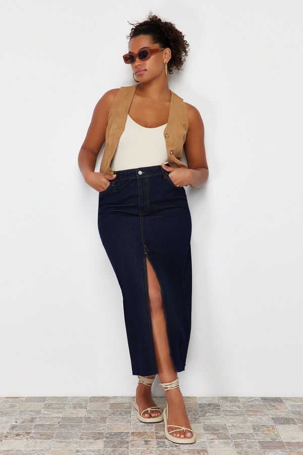 Trendyol Trendyol Curve Dark Blue Slit Maxi Denim Skirt