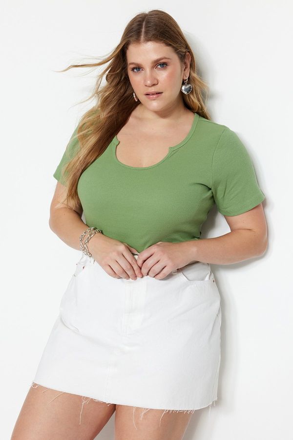 Trendyol Trendyol Curve Dark Mint Collar Detailed Knitted T-shirt