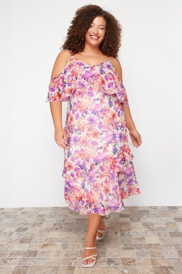 Trendyol Trendyol Curve Ecru Chiffon Woven Plus Size Dress