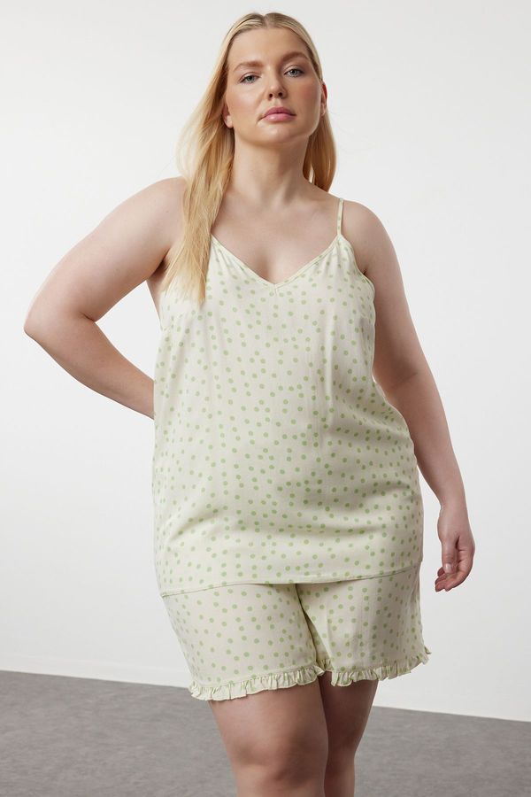 Trendyol Trendyol Curve Ecru Polka Dot Patterned V-Neck Woven Pajama Set