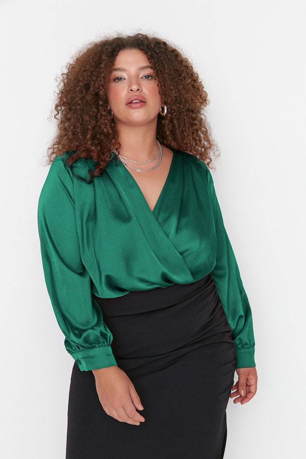 Trendyol Trendyol Curve Emerald Green Satin Woven Snap Body