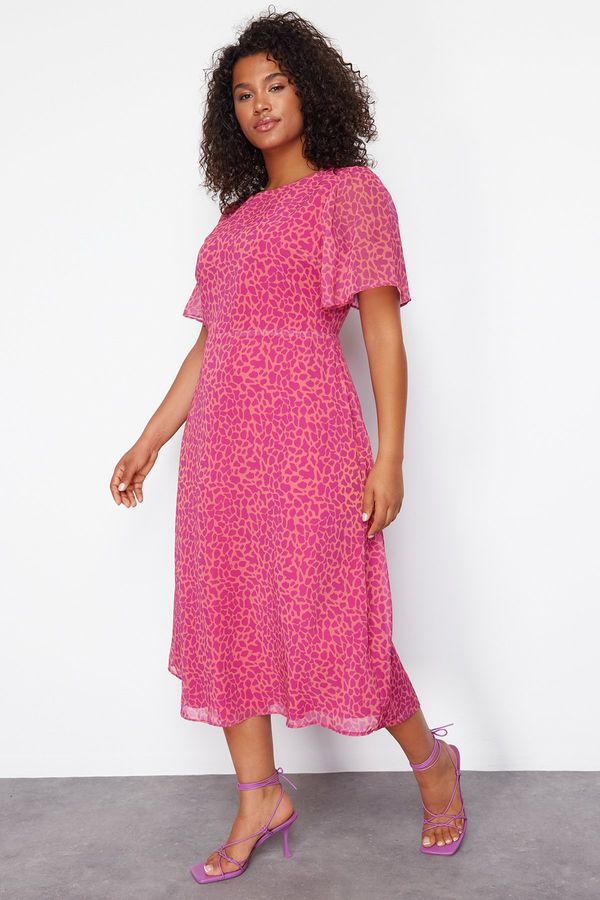 Trendyol Trendyol Curve Fuchsia Animal Print A-line Midi Woven Dress