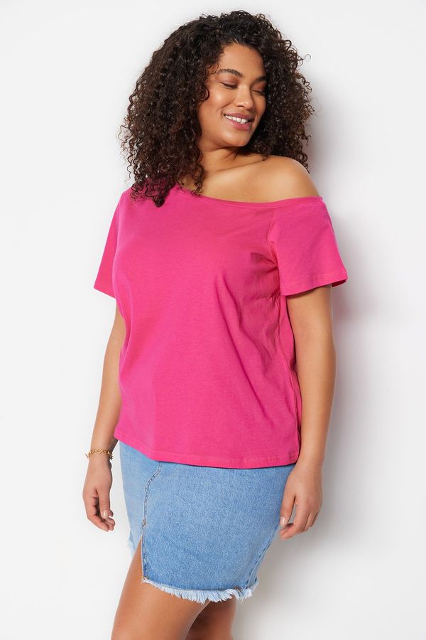 Trendyol Trendyol Curve Fuchsia Low Shoulder Detailed Knitted Blouse