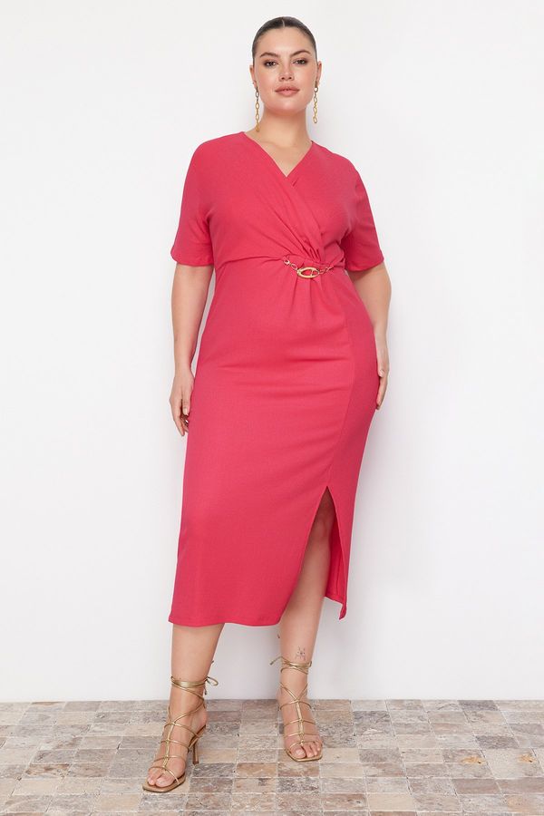 Trendyol Trendyol Curve Fuchsia Midi Knitted Dress with Accessory Detail