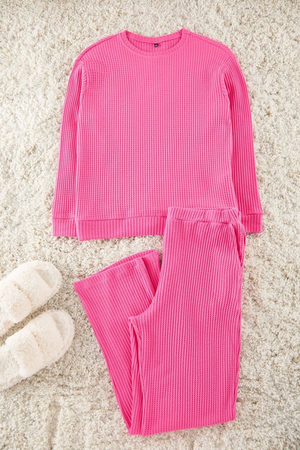 Trendyol Trendyol Curve Fuchsia Textured Pocket Knitted Pajama Set