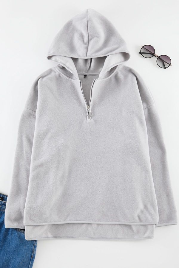 Trendyol Trendyol Curve Gray Hooded Basic Knitted Sweatshirt