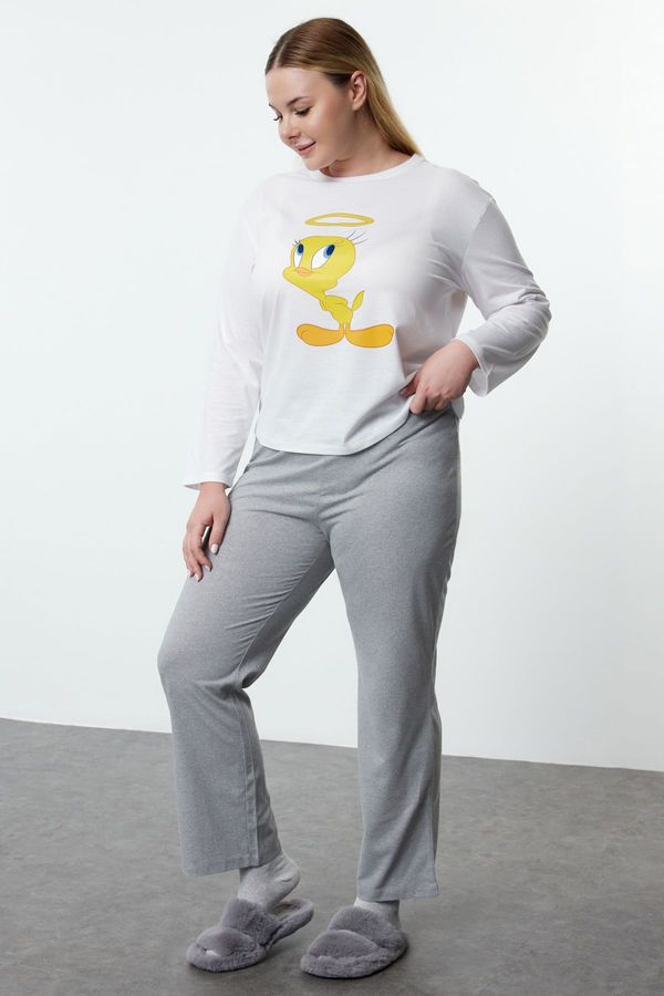 Trendyol Trendyol Curve Gray Tweety Licensed Knitted Pajama Set