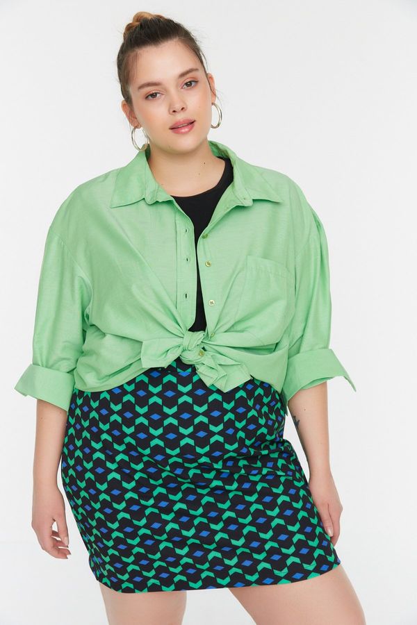 Trendyol Trendyol Curve Green Boyfriend Woven Shirt