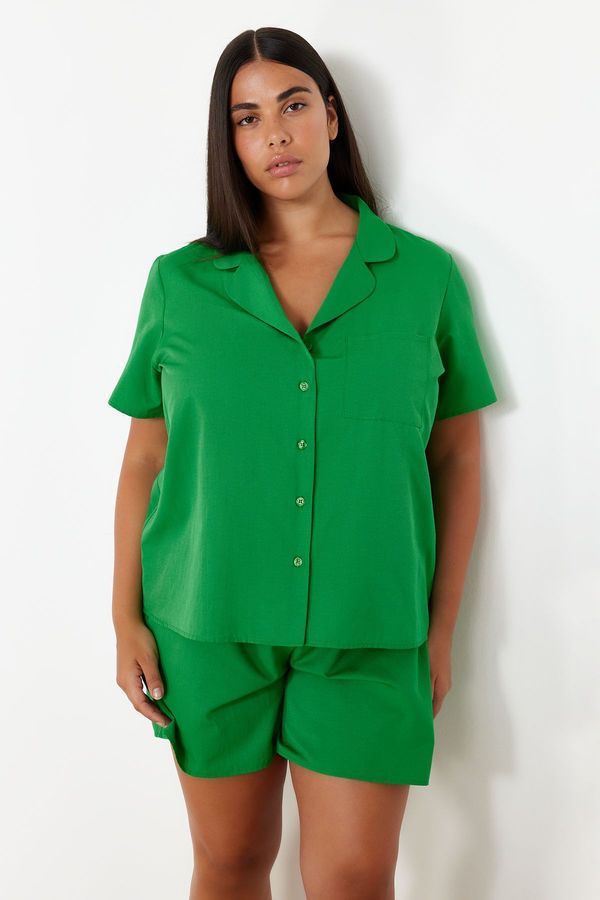 Trendyol Trendyol Curve Green Shirt Collar Woven Pajama Set