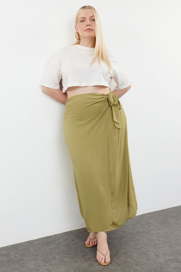 Trendyol Trendyol Curve Green Tied Double Breasted Closure Viscose Fabric Maxi/Long Length Woven Skirt