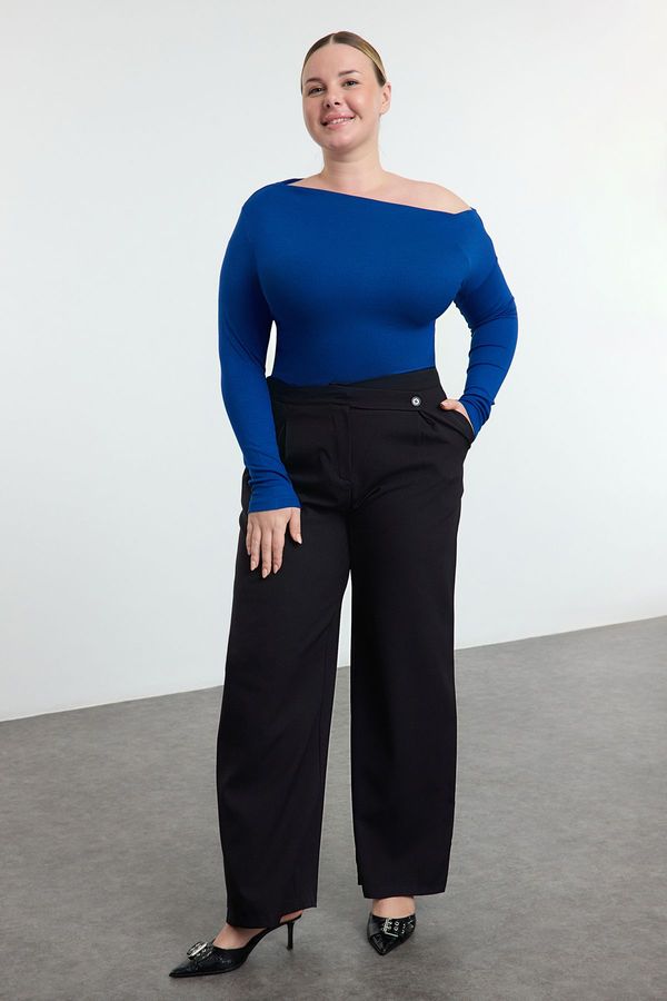 Trendyol Trendyol Curve Indigo Ribana/Casino Knit Plus Size Blouse