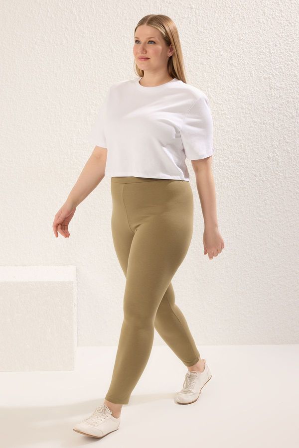 Trendyol Trendyol Curve Khaki High Waist Knitted Compression Leggings
