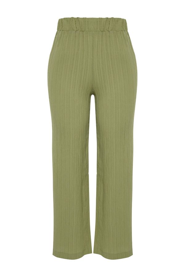 Trendyol Trendyol Curve Khaki High Waist Twist Woven Trousers