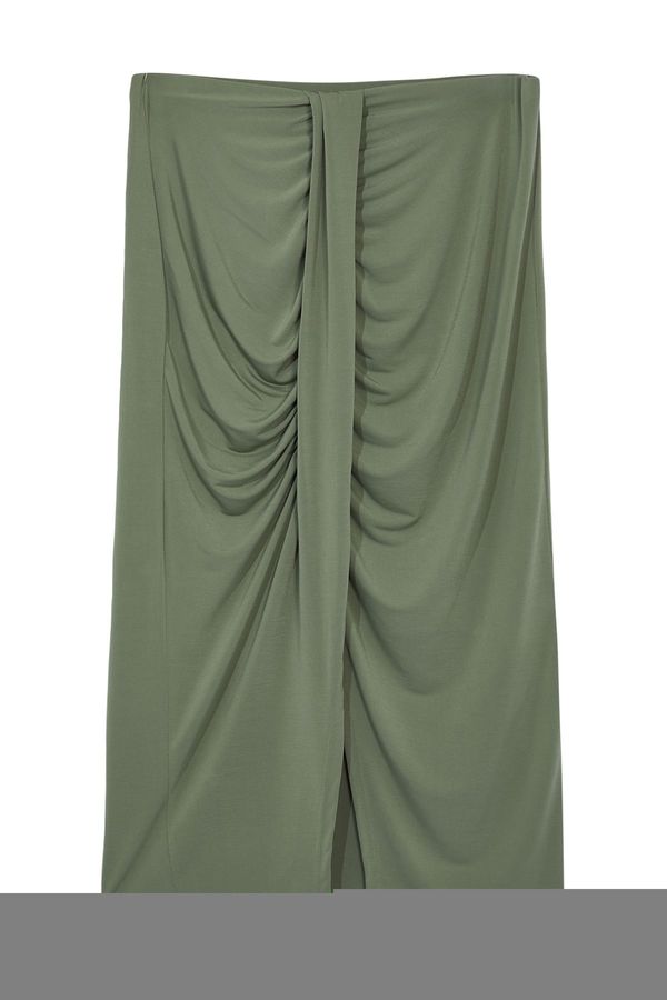 Trendyol Trendyol Curve Khaki Maxi Length Sandy Slit Detailed Beach Wear Knitted Skirt