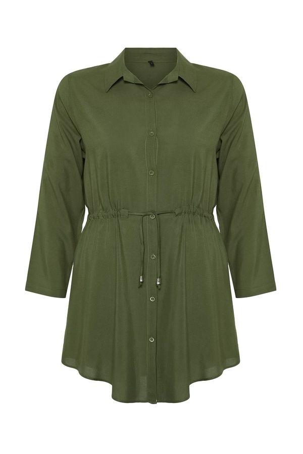 Trendyol Trendyol Curve Khaki Plus Size Foldable Woven Shirt with Gathered Waist