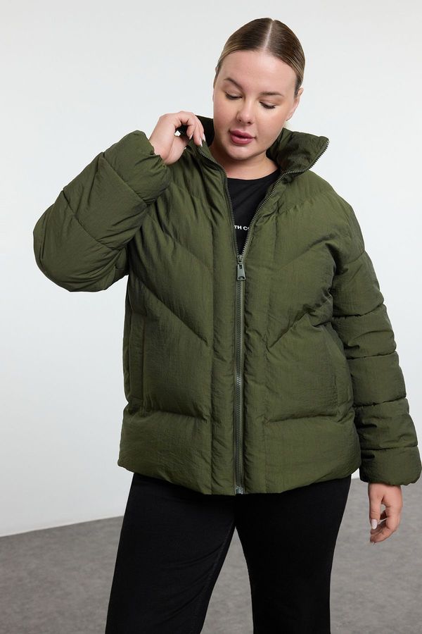 Trendyol Trendyol Curve Khaki Regular Textured Crikle Fabric Puffer Jacket