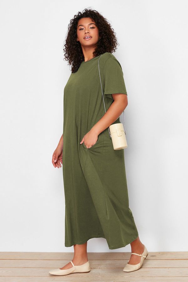 Trendyol Trendyol Curve Khaki Supreme Knit Plus Size Dress