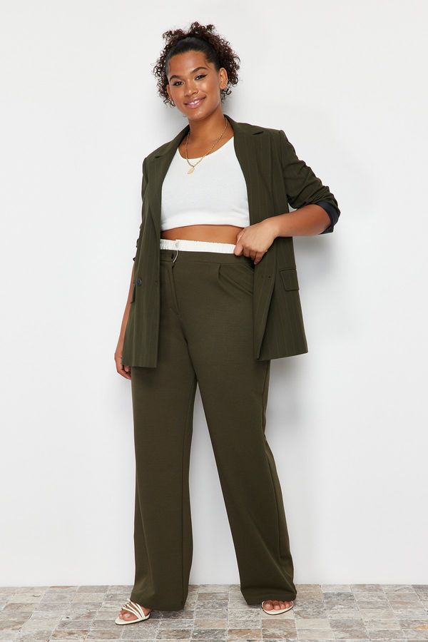 Trendyol Trendyol Curve Khaki Waist Detailed Knitted Trousers