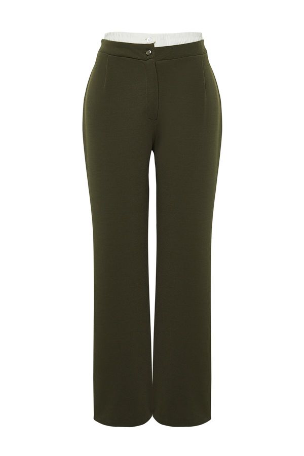 Trendyol Trendyol Curve Khaki Waist Detailed Knitted Trousers