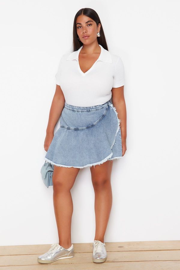 Trendyol Trendyol Curve Light Blue Flywheel Detailed Mini Denim Shorts Skirt