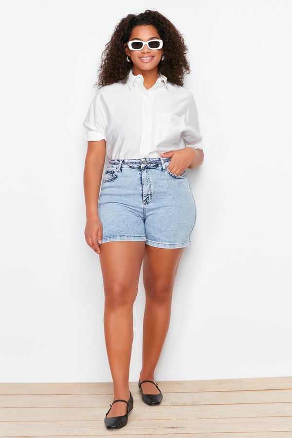 Trendyol Trendyol Curve Light Blue High Waist Straight Fit Denim Shorts