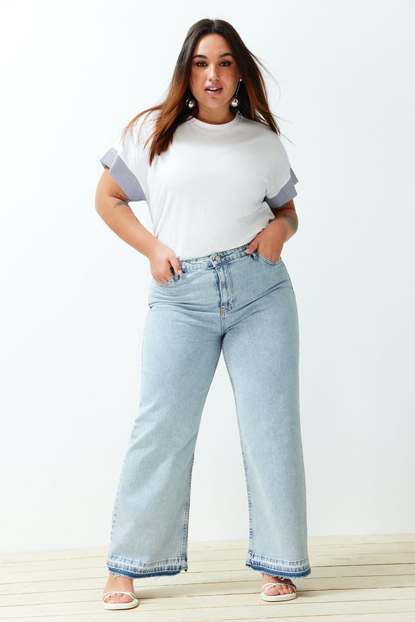 Trendyol Trendyol Curve Light Blue Leg Color Block Wide Cut Jeans