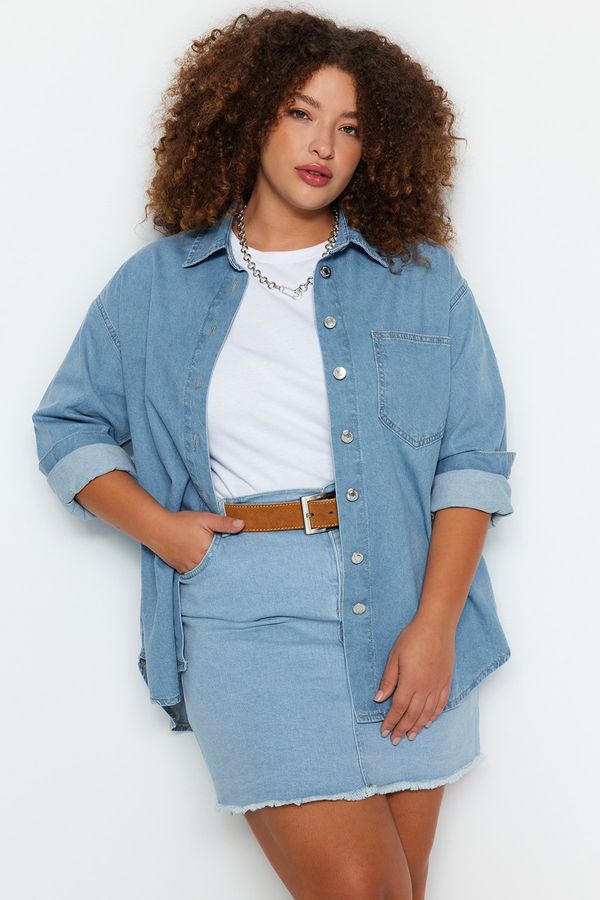 Trendyol Trendyol Curve Light Blue Oversize Denim Shirt