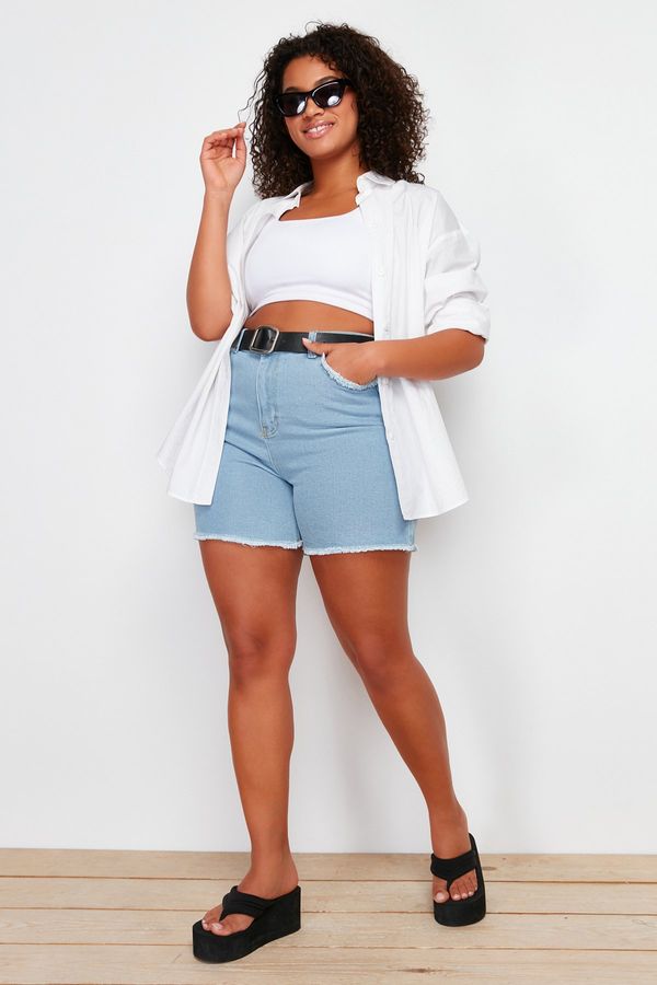 Trendyol Trendyol Curve Light Blue Pocket and Tassel Detailed Mini Denim Shorts