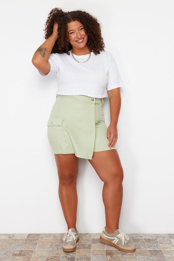 Trendyol Trendyol Curve Light Green Wrapover Denim Short Skirt