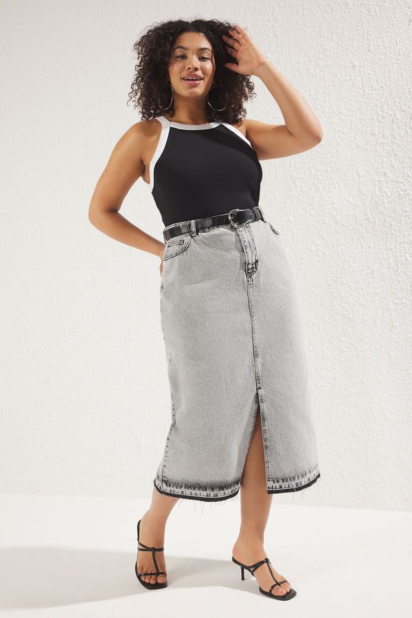 Trendyol Trendyol Curve Light Grey Denim Plus Size Skirt
