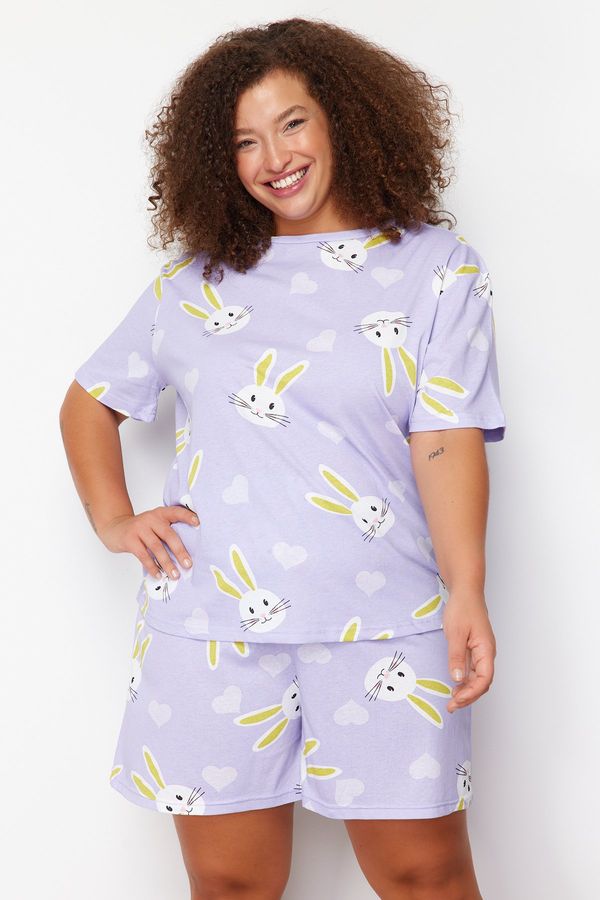 Trendyol Trendyol Curve Lilac Single Jersey Knitted Plus Size Pajamas Set