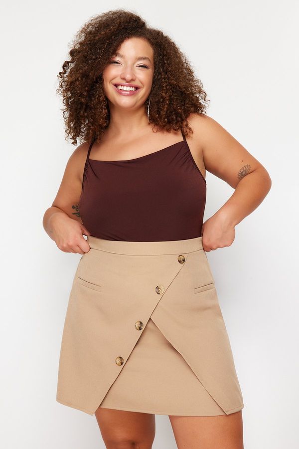 Trendyol Trendyol Curve Mink Double Breasted Button Detailed Woven Skirt