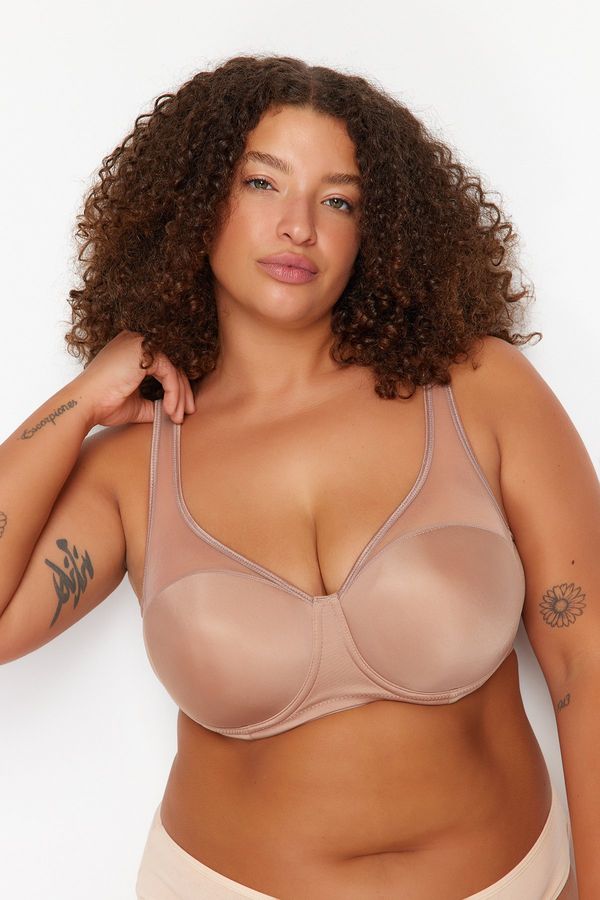 Trendyol Trendyol Curve Mink Hard Covered Mesh Detailed Gathering Ironable Plus Size Bra