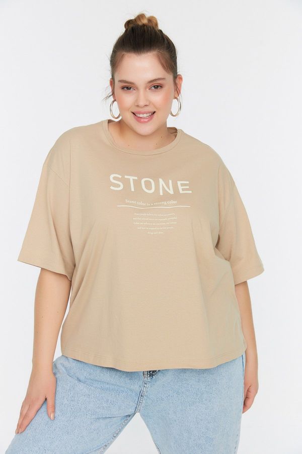 Trendyol Trendyol Curve Mink Printed Knitted T-Shirt