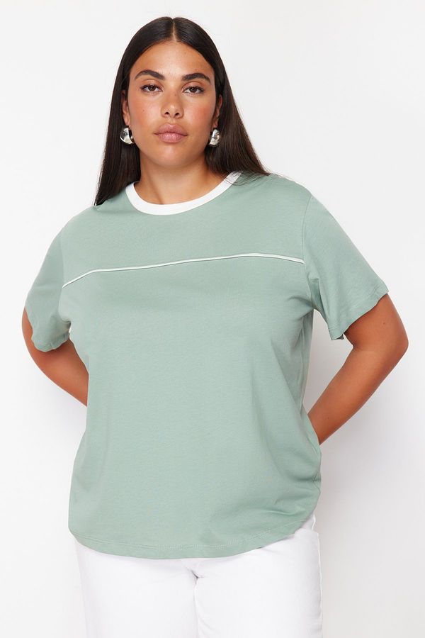 Trendyol Trendyol Curve Mint 100% Cotton More Sustainable Detailed Relaxed Knitted T-shirt