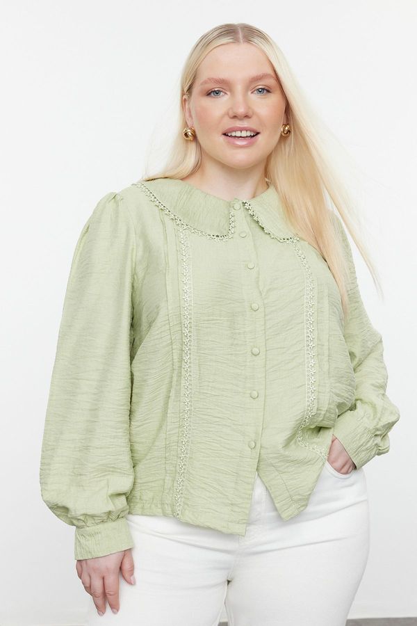 Trendyol Trendyol Curve Mint Baby Collar Balloon Sleeve Lace Woven Shirt