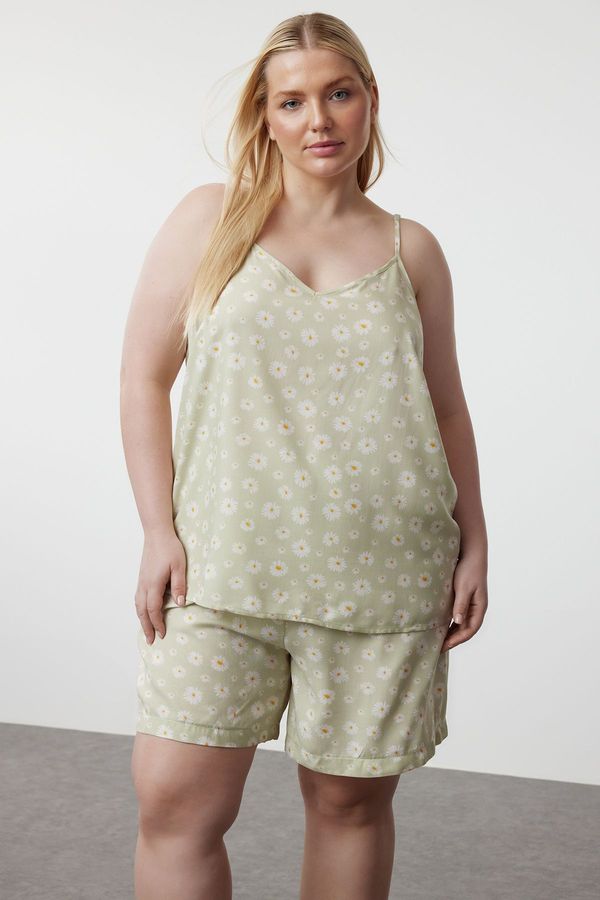 Trendyol Trendyol Curve Mint Daisy Patterned Woven Pajama Set