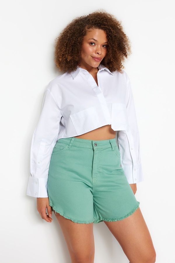 Trendyol Trendyol Curve Mint Fringed Tasseled Flexible Skinny Denim Shorts & Bermuda