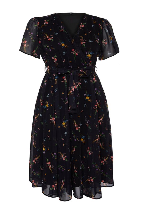 Trendyol Trendyol Curve Multi Color Floral Pattern Chiffon Double Breasted Woven Dress