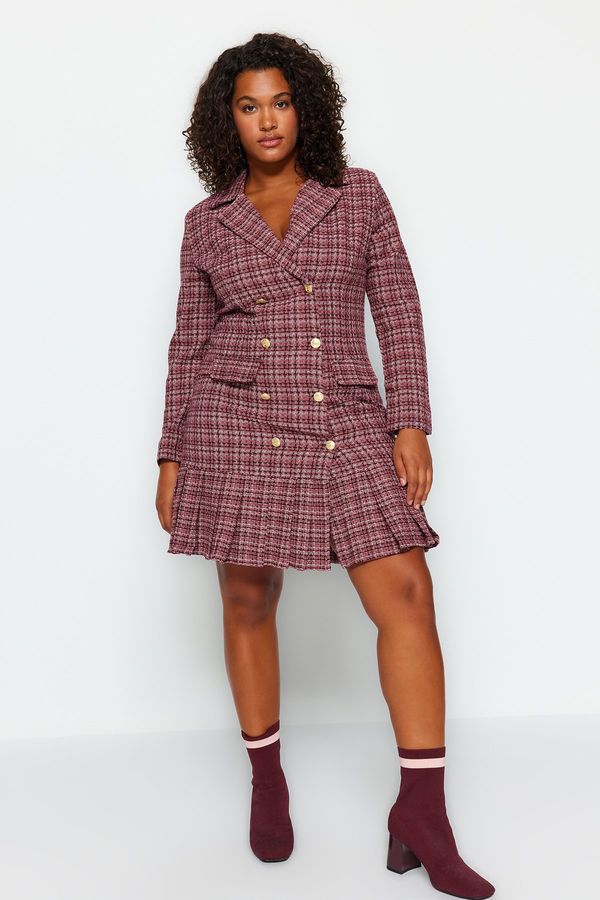 Trendyol Trendyol Curve Multicolored Plaid Pattern Woven Dress with Deaty Hem