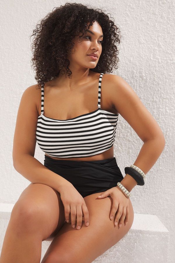 Trendyol Trendyol Curve Multicolored Striped Rope Strap Staplez Plus Size Bikini Top