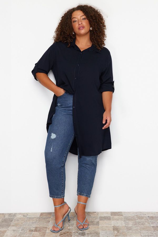 Trendyol Trendyol Curve Navy Blue Basic Oversize Woven Shirt