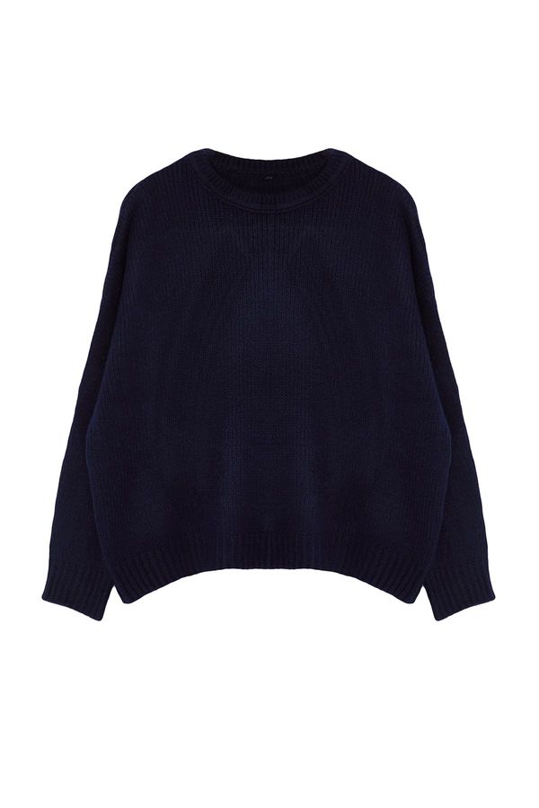 Trendyol Trendyol Curve Navy Blue Crew Neck Soft Textured Knitwear Sweater