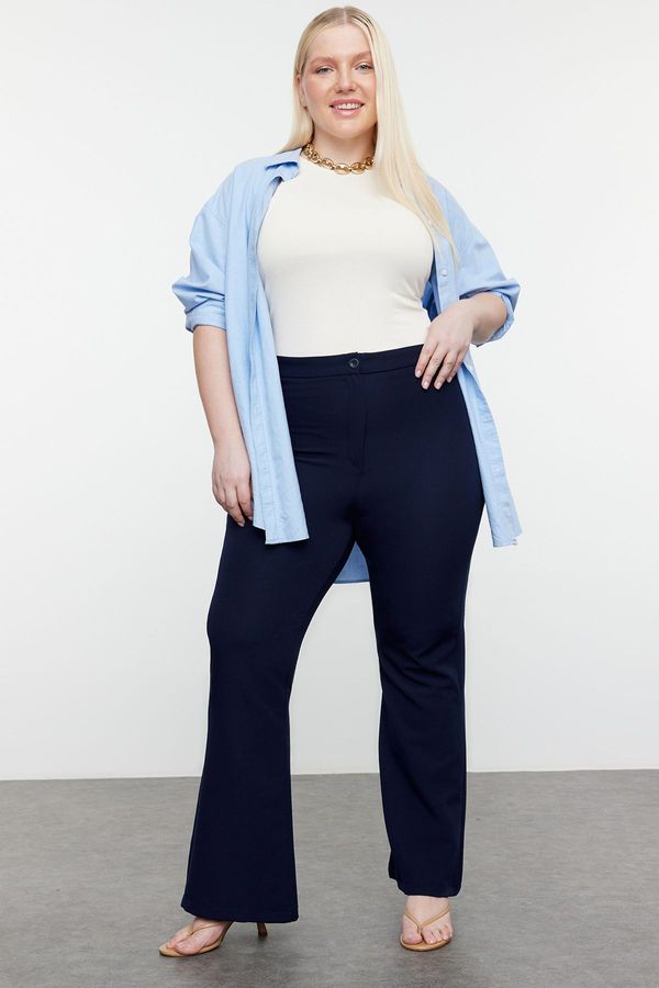 Trendyol Trendyol Curve Navy Blue Flare Woven Plus Size Trousers