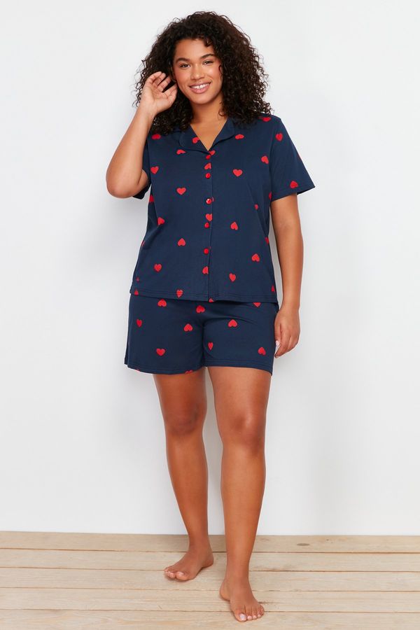 Trendyol Trendyol Curve Navy Blue Heart Pattern Knitted Pajamas Set