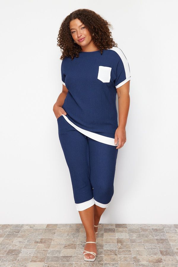 Trendyol Trendyol Curve Navy Blue Knitted Plus Size Two Piece Set