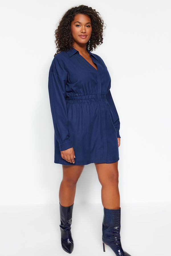 Trendyol Trendyol Curve Navy Blue Mini Woven Shirt Dress