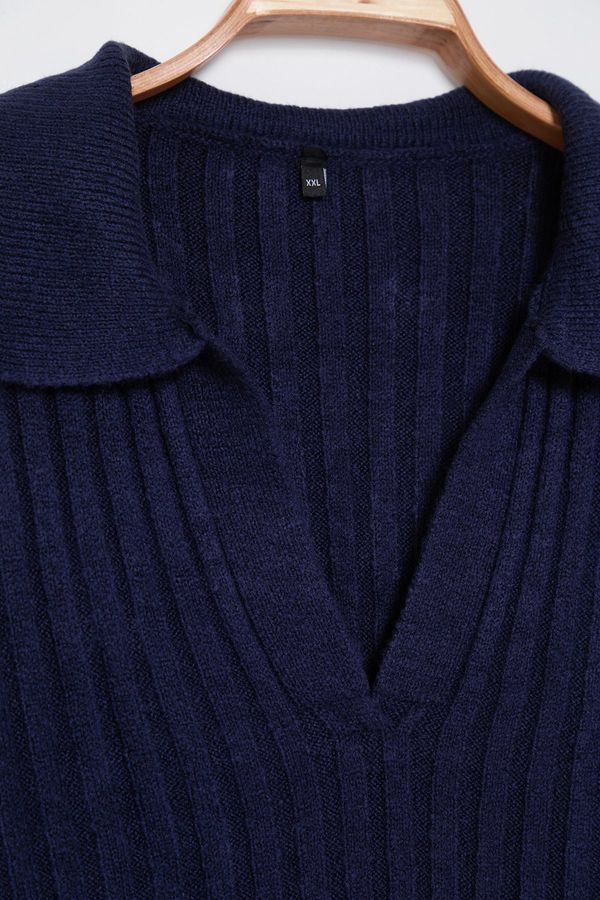 Trendyol Trendyol Curve Navy Blue Ribbed Polo Neck Knitted Sweater