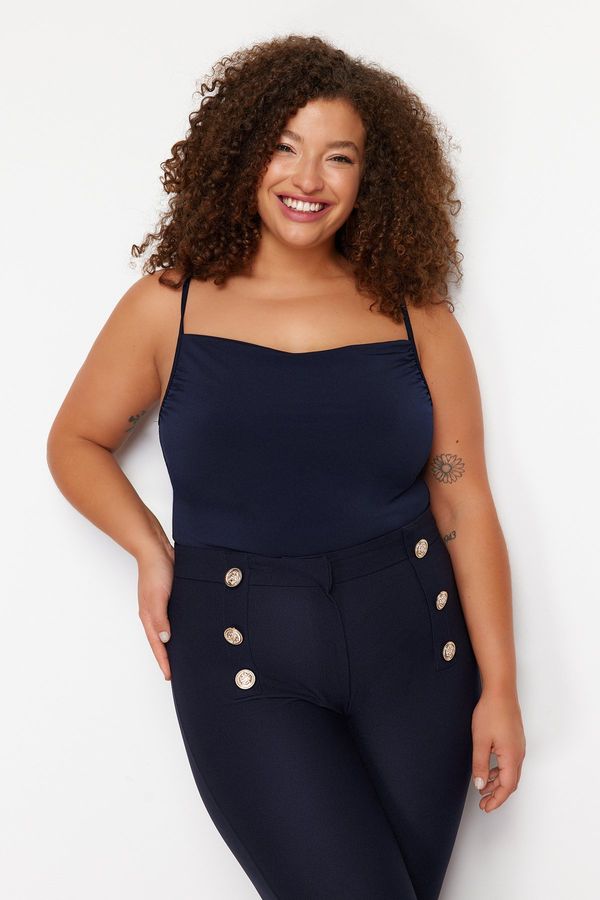 Trendyol Trendyol Curve Navy Blue Sandy Knitted Plus Size Blouse